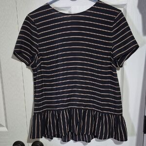 Brooks Brothers Black and White Peplum Blouse Short Sleeve